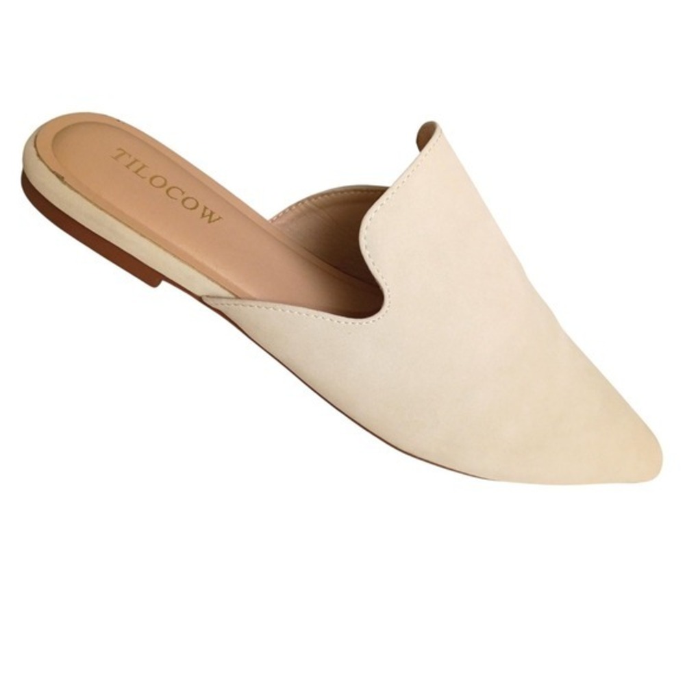 Tilocow Womens Cream Suede Pointed Toe Slip On Mule‎ Flats Size 9 - Picture 3 of 7